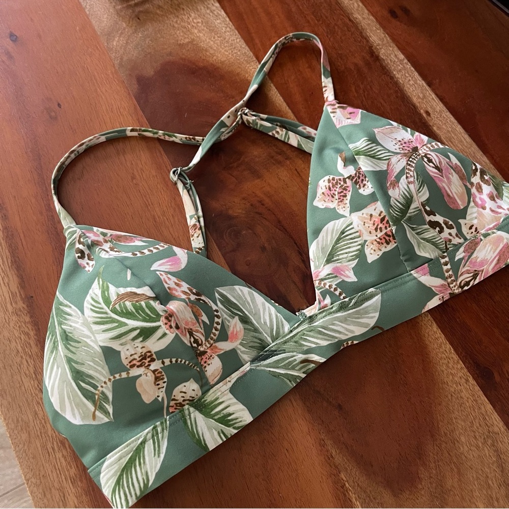 H&M green tropical print triangle bikini top - Picture 5 of 11